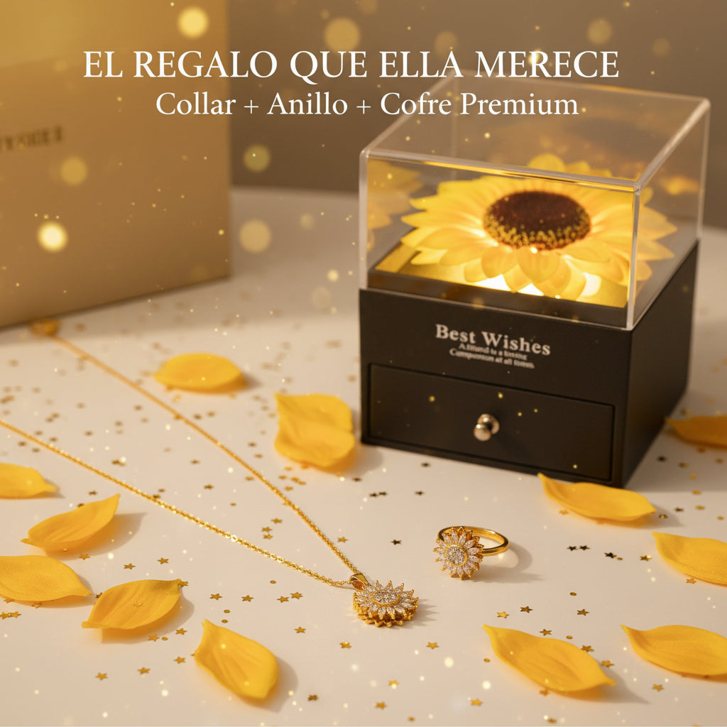 Set Magic Love® | Collar Girasol + Cofre PREMIUM de Girasol 🌻💗