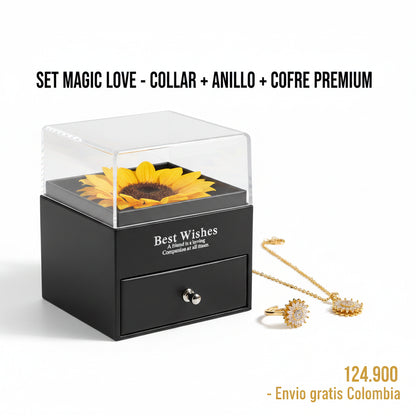 Set Magic Love® | Collar Girasol + Cofre PREMIUM de Girasol 🌻💗