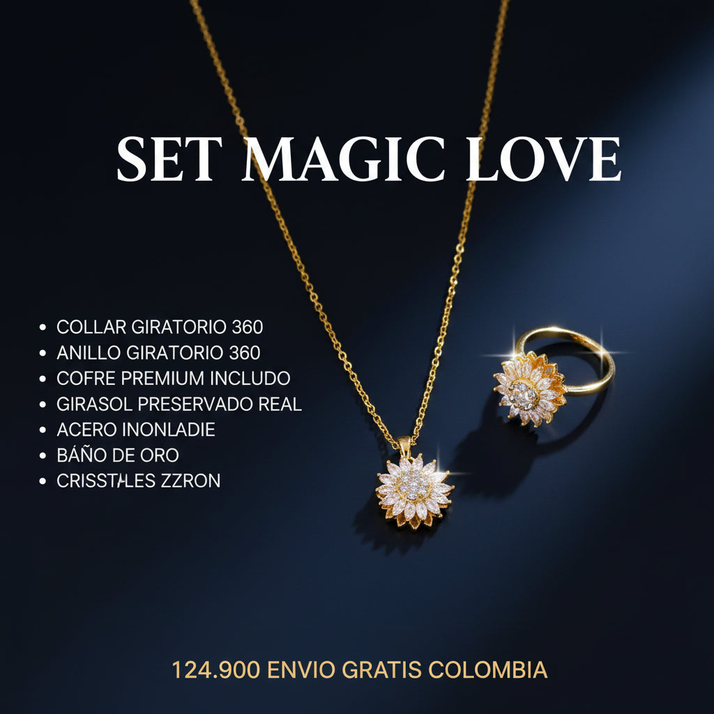Set Magic Love® | Collar Girasol + Cofre PREMIUM de Girasol 🌻💗