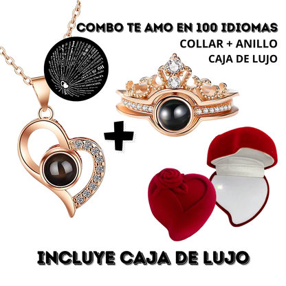 Te Amo en 100 Idiomas® | Collar y Anillo de Amor + Caja de Lujo🌹💎💖