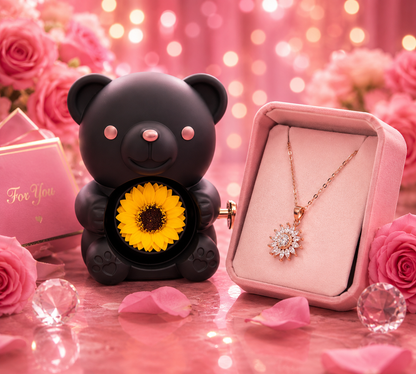 Set Magic Love | Collar Girasol + Caja PREMIUM de Osito Girasol 🌻💗